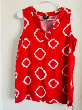 Jones New York Red Sleeveless V-Neck Printed Tank